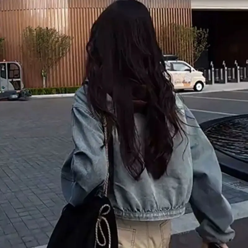 Trend Short Jeans Jacket Women's Coat Spring/autumn New Vintage High-Quality Denim Baseball Jacket Long Sleeve Pockets Buttons