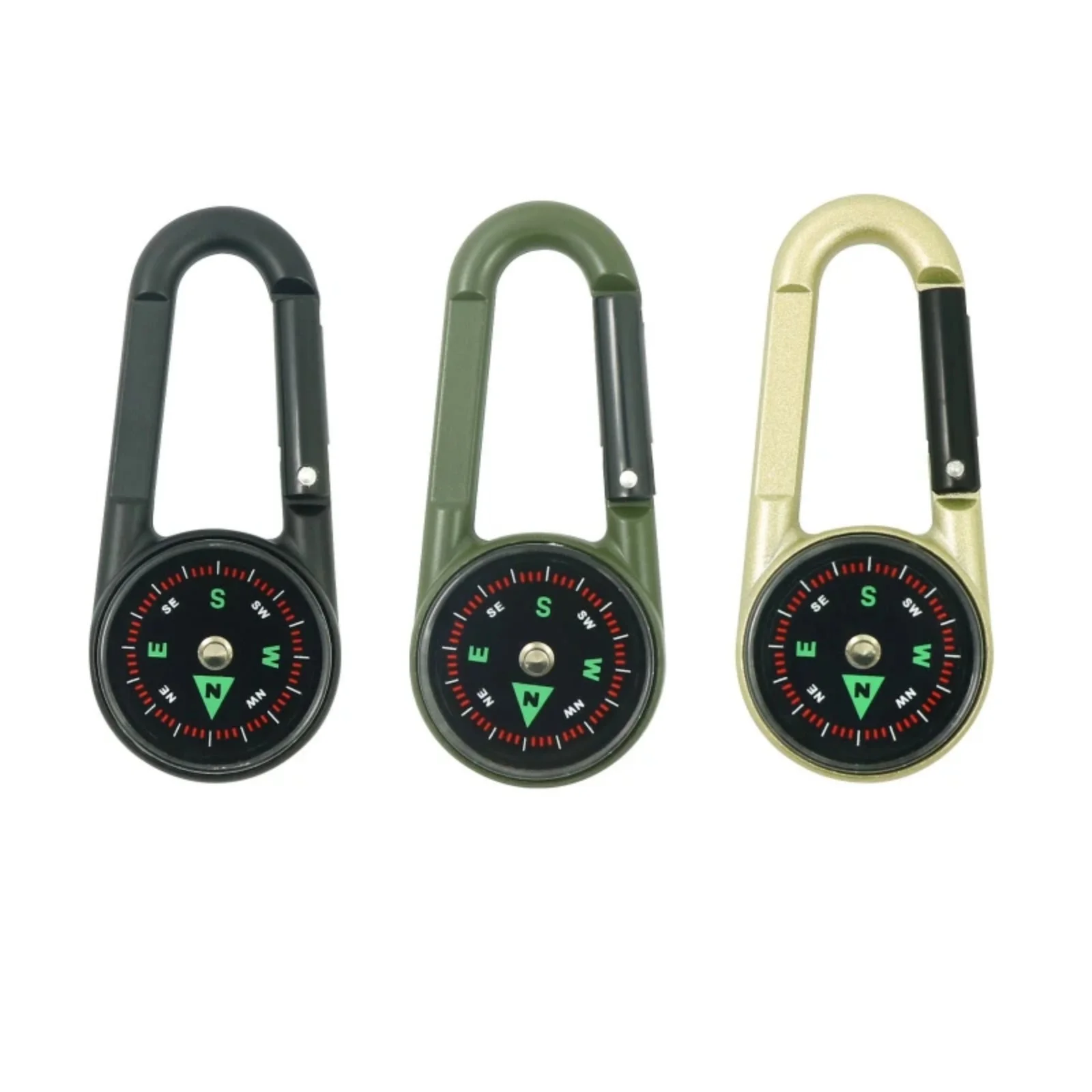 3 In 1 Carabiner Compass Thermometer Outdoor Survival Keychain Portable Pocket Mountaineering Buckle Hook Direction Guide