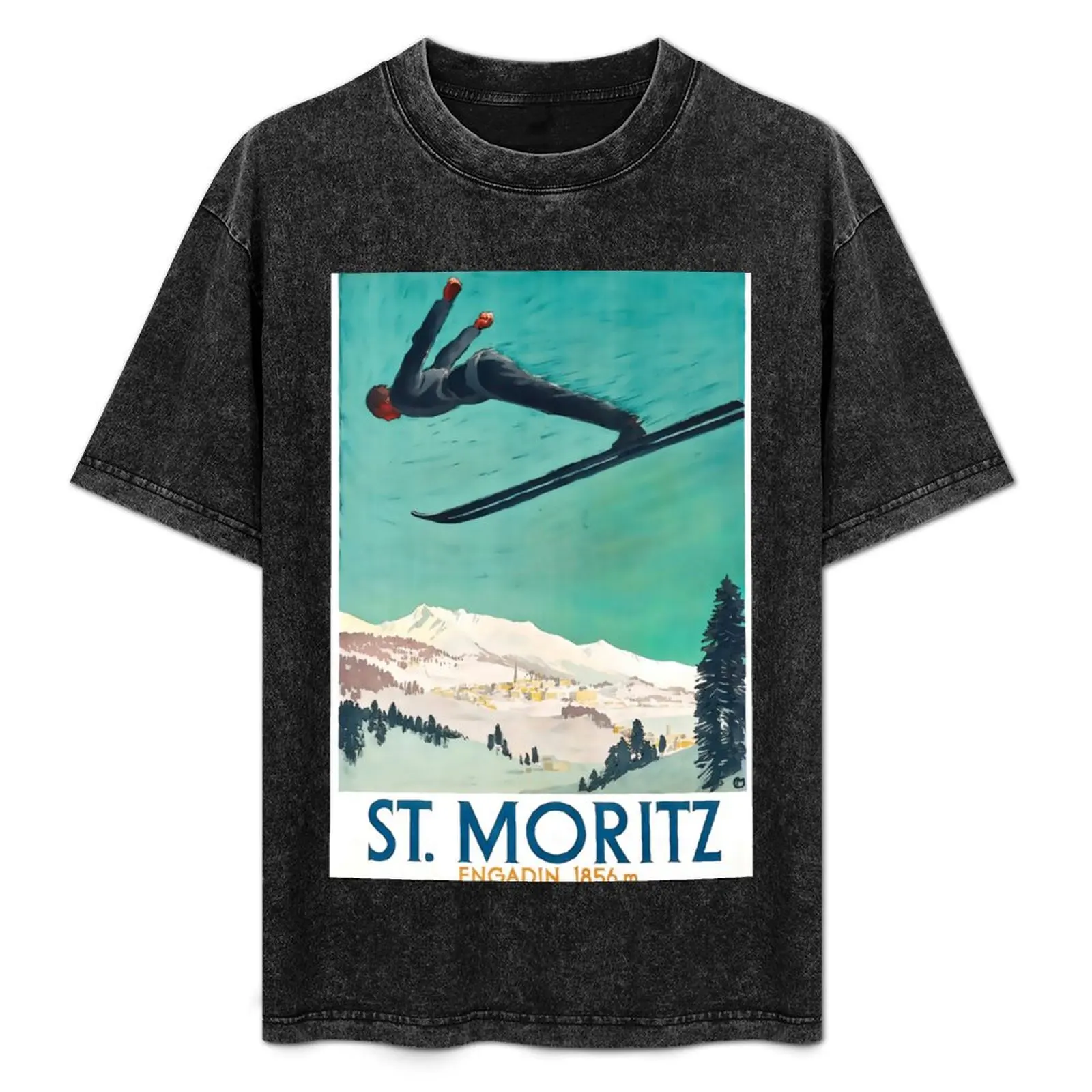 

Vintage Ski Poster Saint Moritz T-Shirt Breathable Mesh Panel T-Shirt