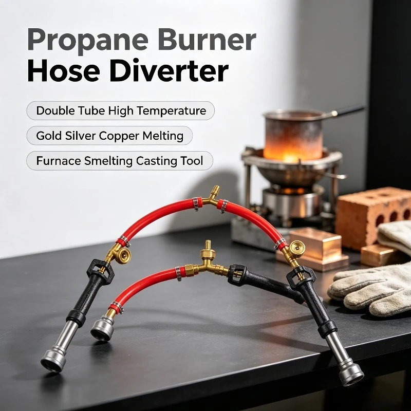 Propane Double Tube Burner Hose Diverter, Casting Tool for Melting Gold Silver Copper Furnace Smelting and Metal Casting