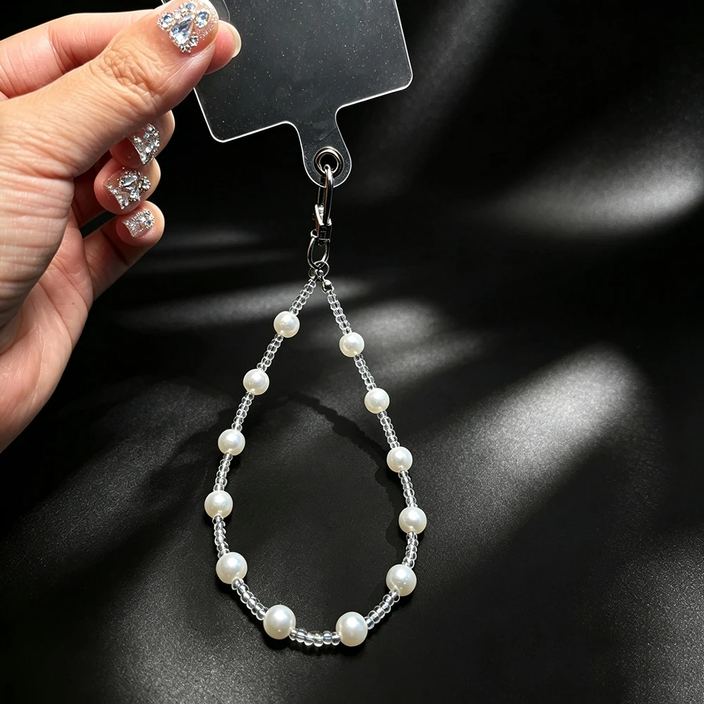

Ins Style Pearl Crystal Phone Wrist Strap Luxury Beaded Anti-Lost Mobile Phone Chain Universal Lanyard Handmade Charm for Women