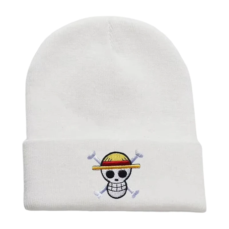 

One Piece Knitted Hat Anime Man Women Autumn outdoor Winter Warm Beanies Windproof Skullies Hat Cartoon Embroidered Casual Cap