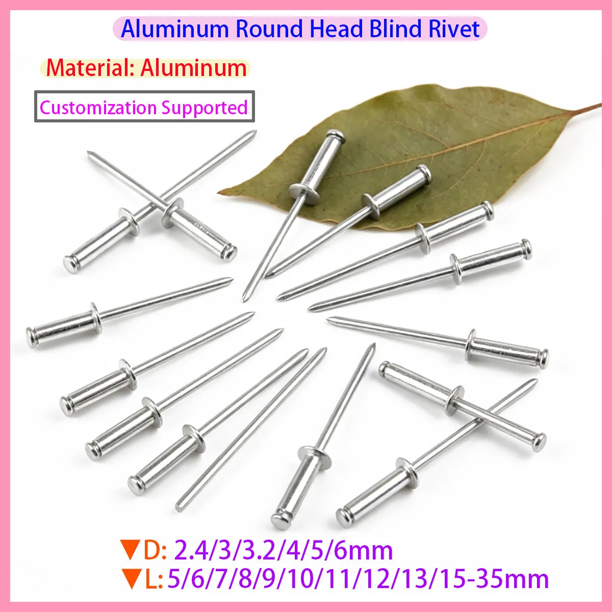 Aluminum Round Head Blind Rivet with Decorative Core Pulling Rivet M2.4 M3 M3.2 M4 M5 M6 Length 5/6/7/8/9/10/11/12/13/15-35mm