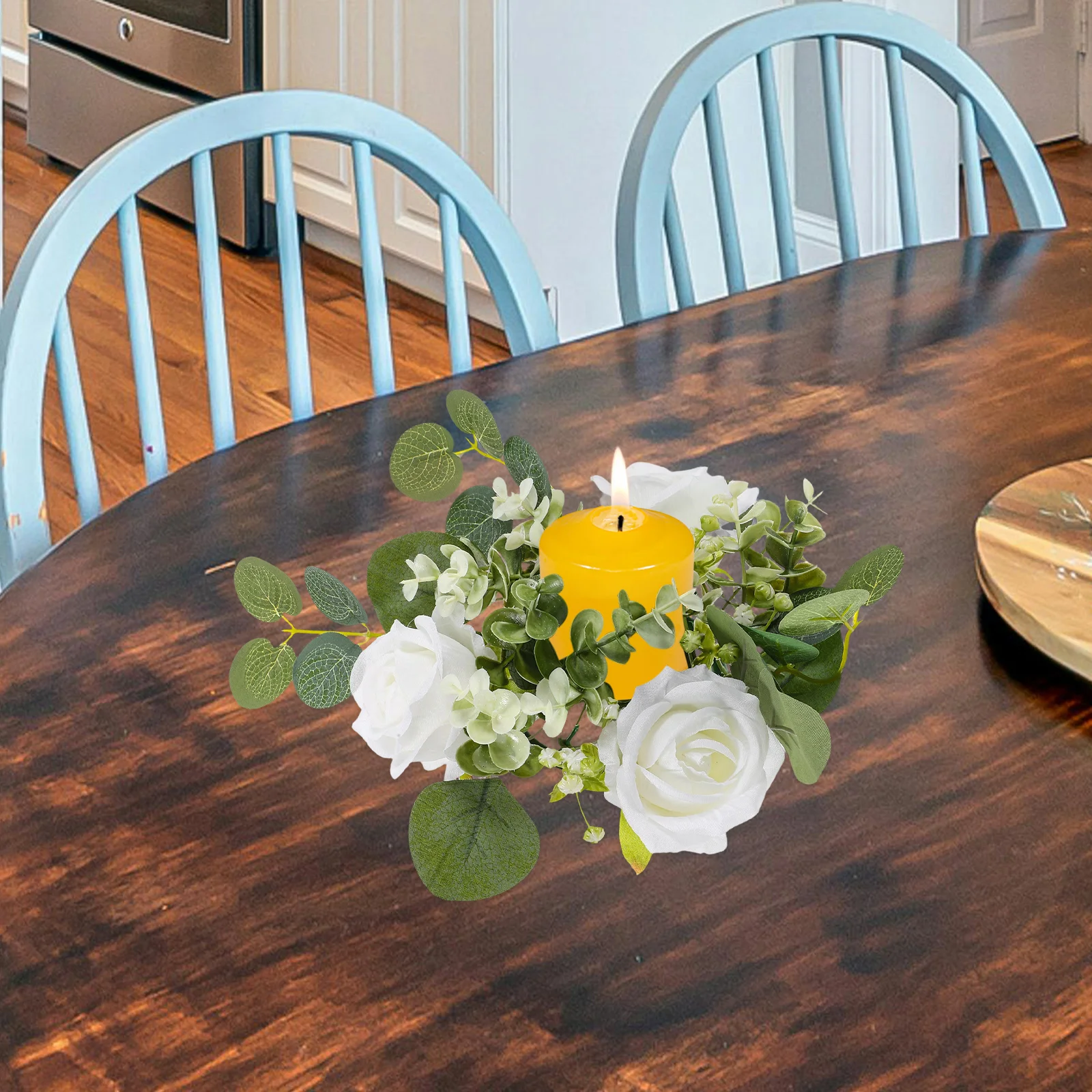 

Small Artificial Ring Rose Flower Wreath with Simulation Green Leaves Wedding Holiday Home Table Decoration