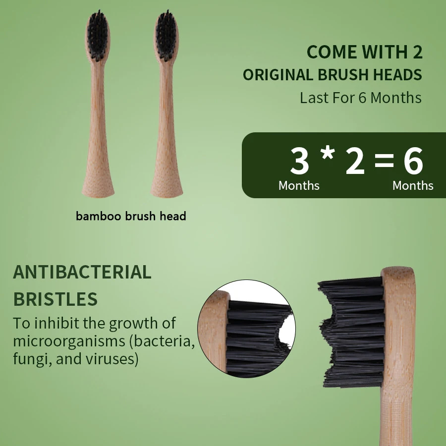 Eco-Friendly Electric Toothbrush Bamboo Brush Head IPX7 Round Dupont Soft Bristles Sonic Healthier Oral Teeth Cleaning Gift