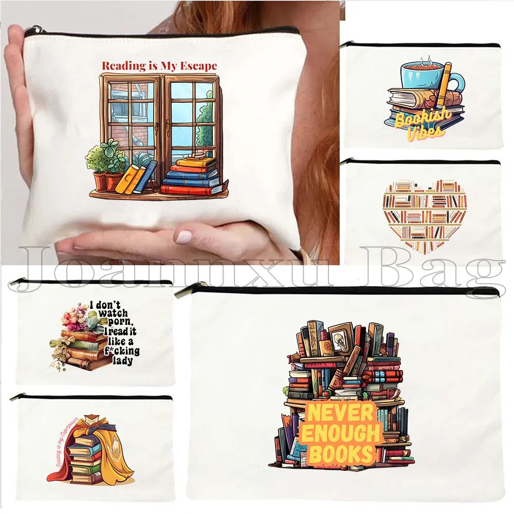 

Aesthetic Floral Books Tea Cup Books Lover Library Flower Growing Book Stack Girls Canvas Coin Purse Key Case Bag Wallet Pouch