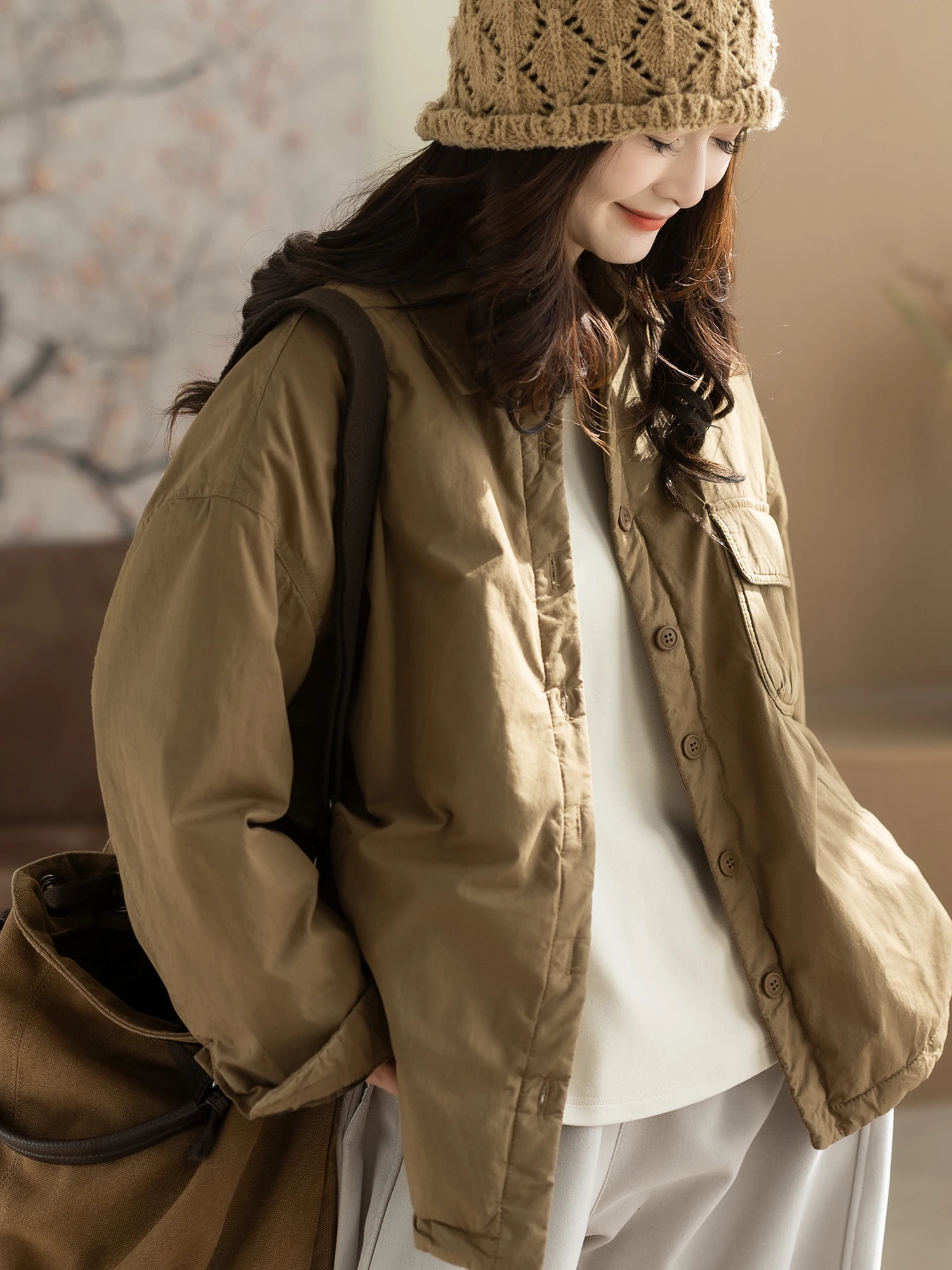 

Kyu Women's Cotton Jaet Winter Thiened Loose Fit id Simple Sle Casual Coat Button Sve Long Collar