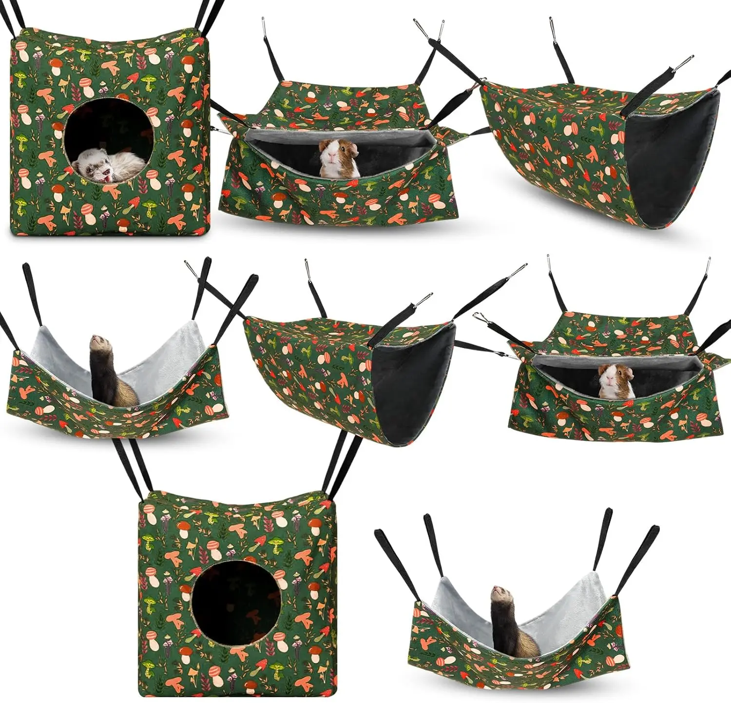 

8-пакеточный гамак для морской свинки и крысы, мягкая подвесная игрушка-планер для туннелей для маленьких домашних животных, грибной стиль
