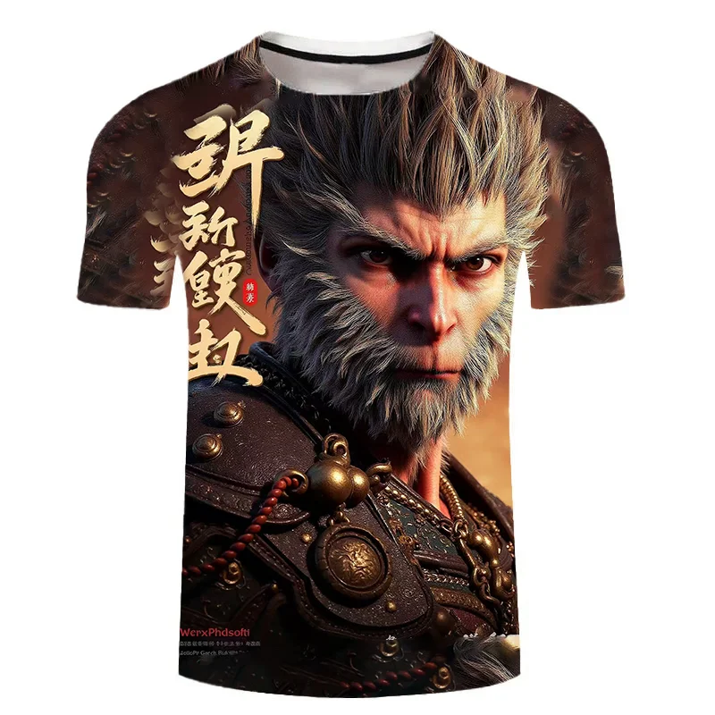 Tiki'nin popüler Çin tarzı Black Myth Wukong 3D, T-shirt kısa kollu erkeklerin T-shirt erkeklerinin giysilerini CS kahraman oyun