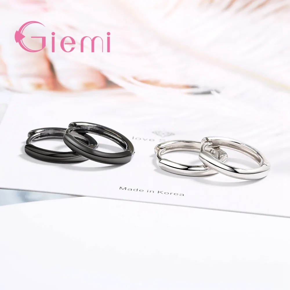 925 Silver Simple Ear Bone White Black Earrings For Women Small Silver Color Earrings Ear Buckle Round Circle Earrings Jewelry