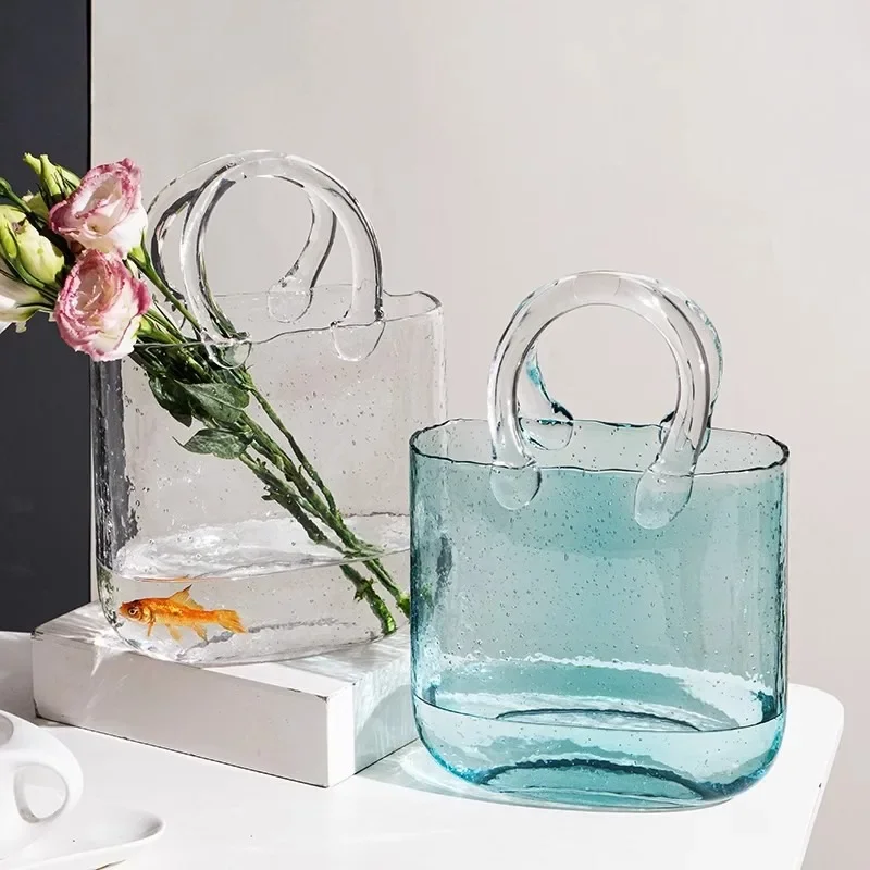 

Creative Handbag Modeling Glass Vase Hydroponic Plant Home Living Room Can Be Used As A Fish Tank Multi-functional Decoration