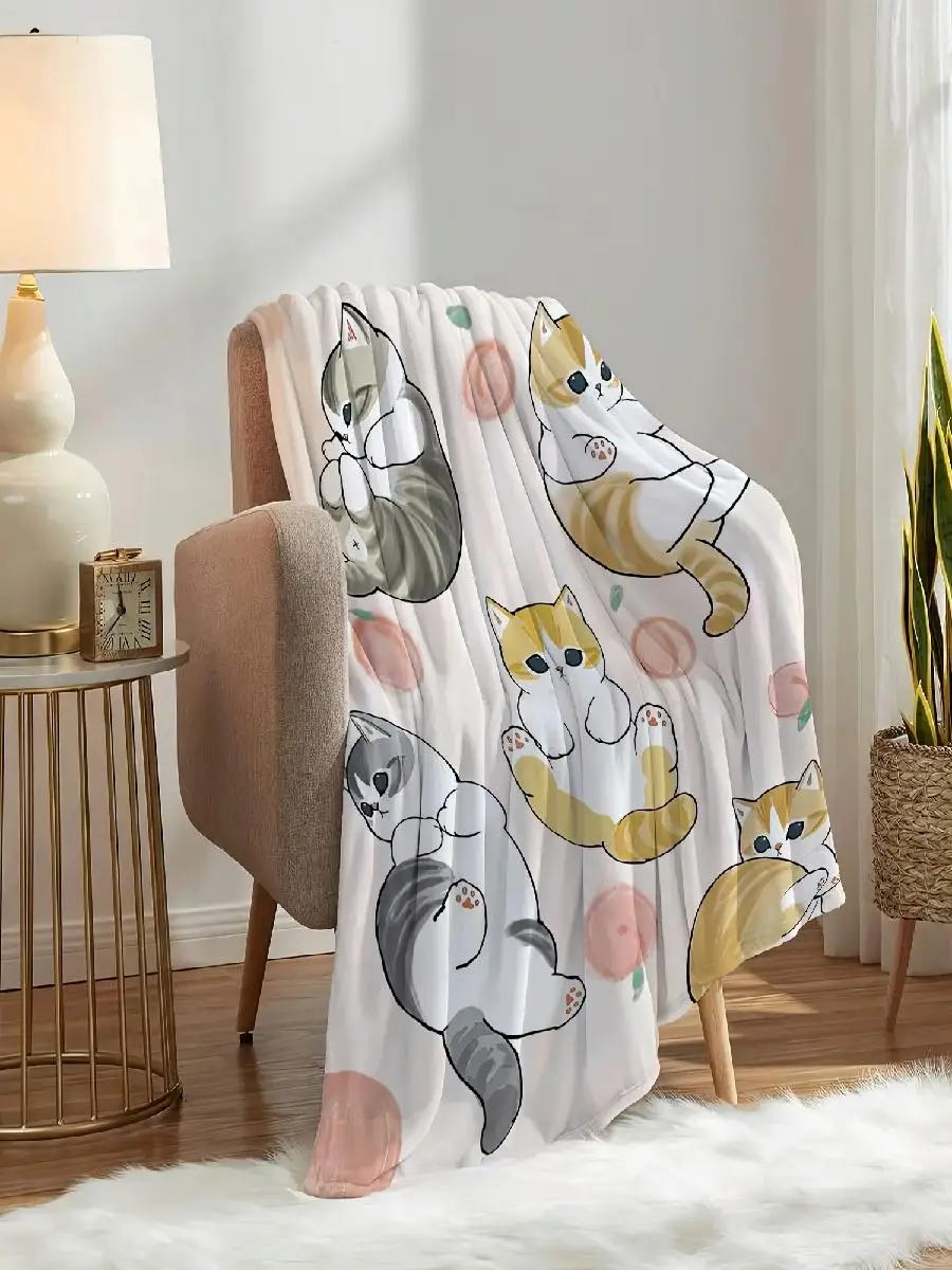 Adorable Cat Family Throw Blanket Soft Fleece with Cute Cartoon Design for Kids and Adults Ideal Gift for Pet Lovers