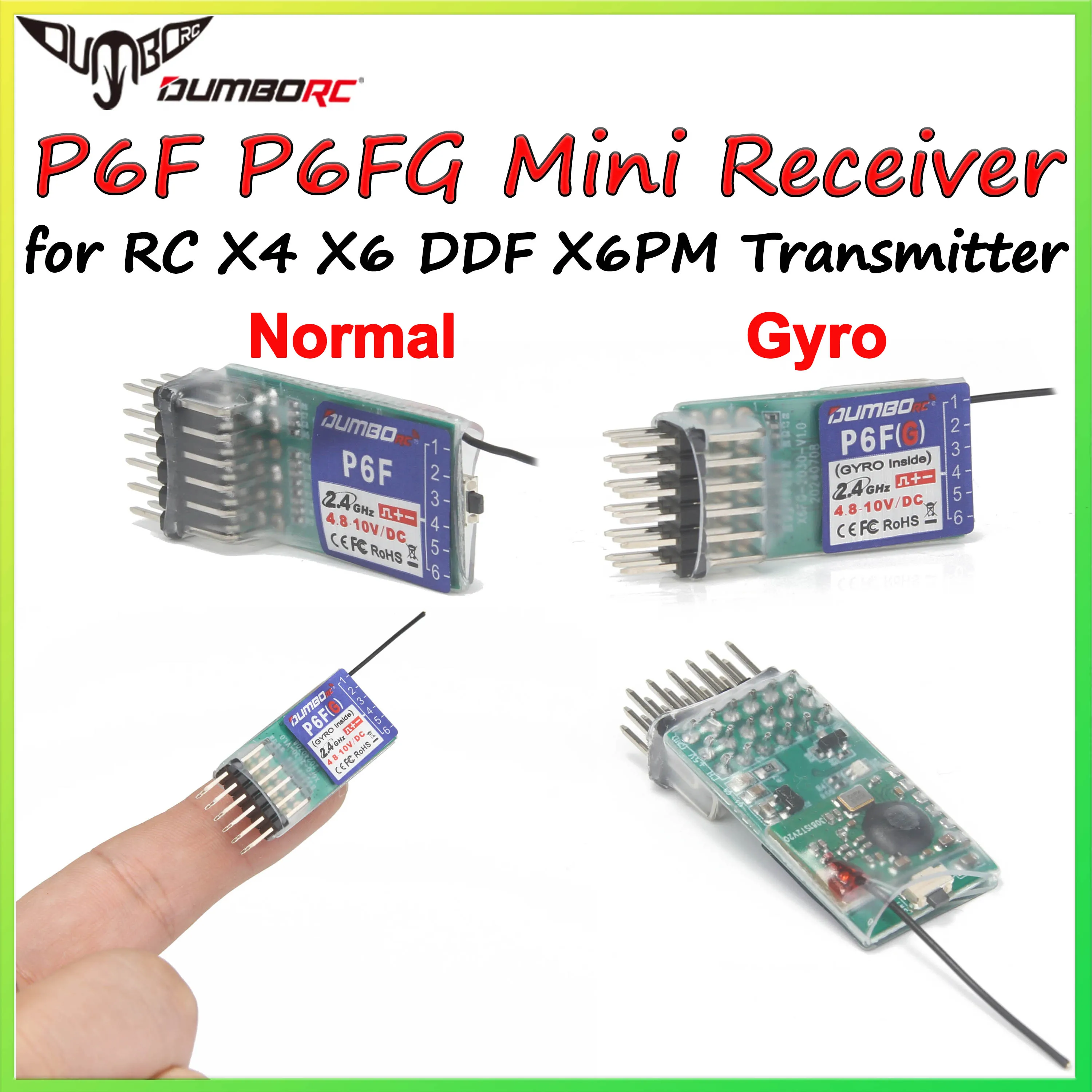 DUMBORC P6F P6FG Mini Receiver 6CH 2.4GHz With/Without Gyro RX for RC Transmitter X4 X6 DDF350 Remote Control Car Boat Tank