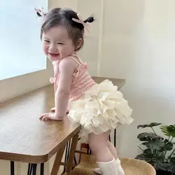 Children's Sets Girls Summer Tutu Skirt Two-piece Set High Quality Mesh Cake Skirt Cute Vest Shorts Fashionable Loungewear