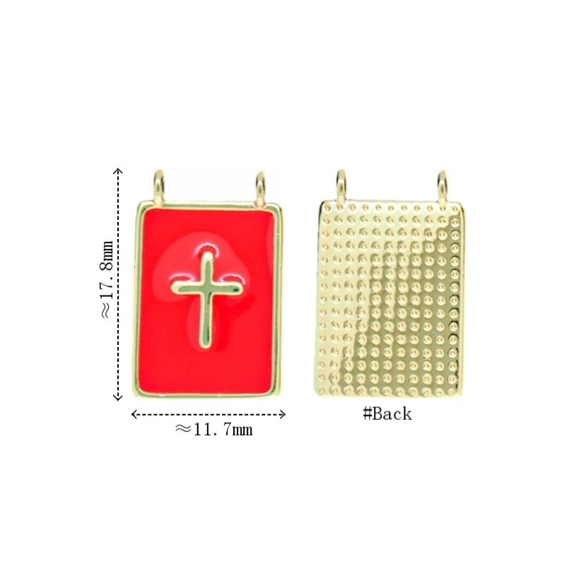 

2Pcs Jesus Christian Charms Copper Rectangle Square Cross Crisscross Pendant Enamel Gold Color Red Jewelry For Women
