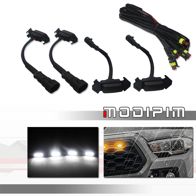 

4PCS Amber / White / Red LED Car Front Grille Light with Wiring Harness Assemblies For 2016-up Toyota Tacoma w/TRD Pro Grill 12V