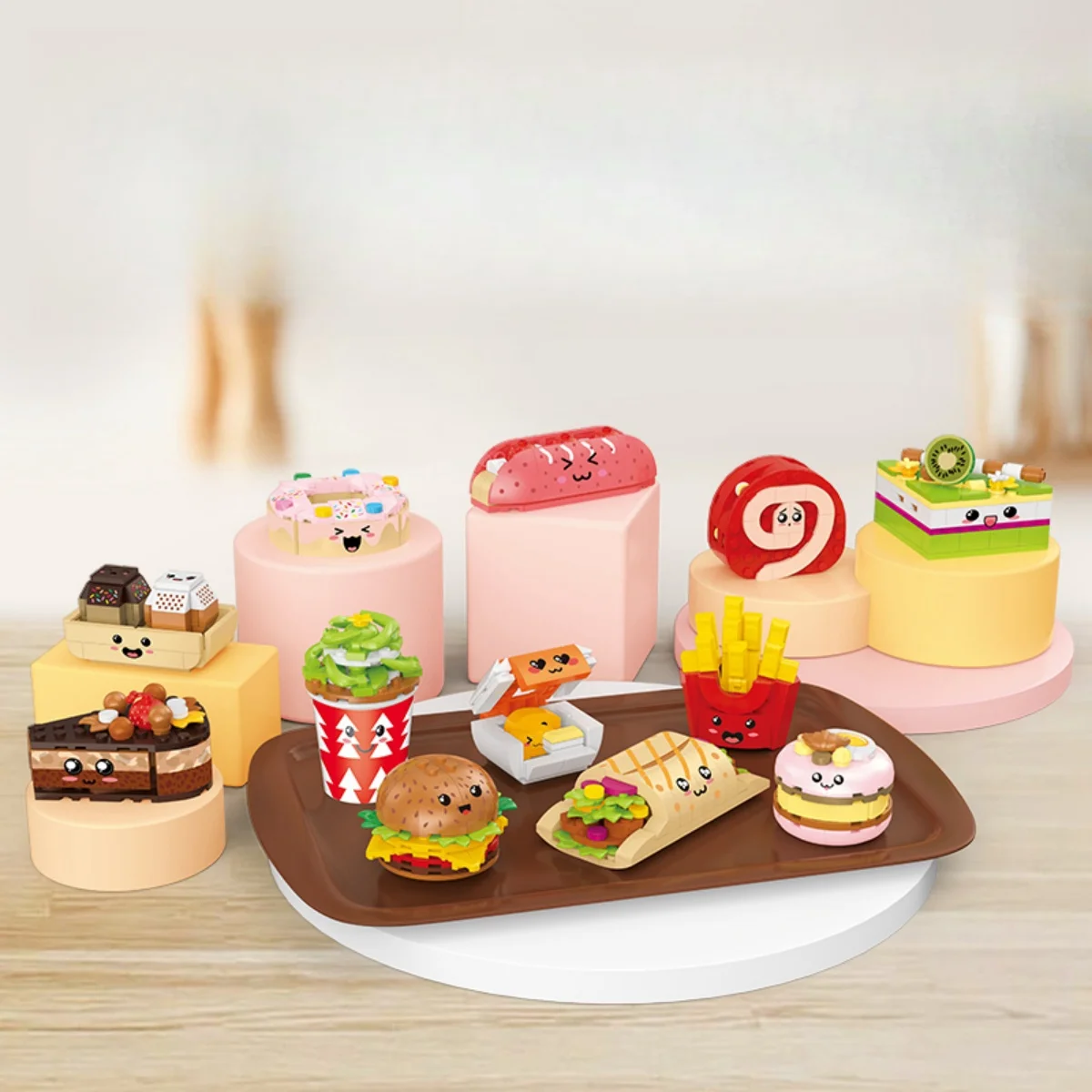 

Mini building blocks Hamburg French Fries dessert Models Bricks Cartoon Fast Food Set Christmas Toys Kids Gifts