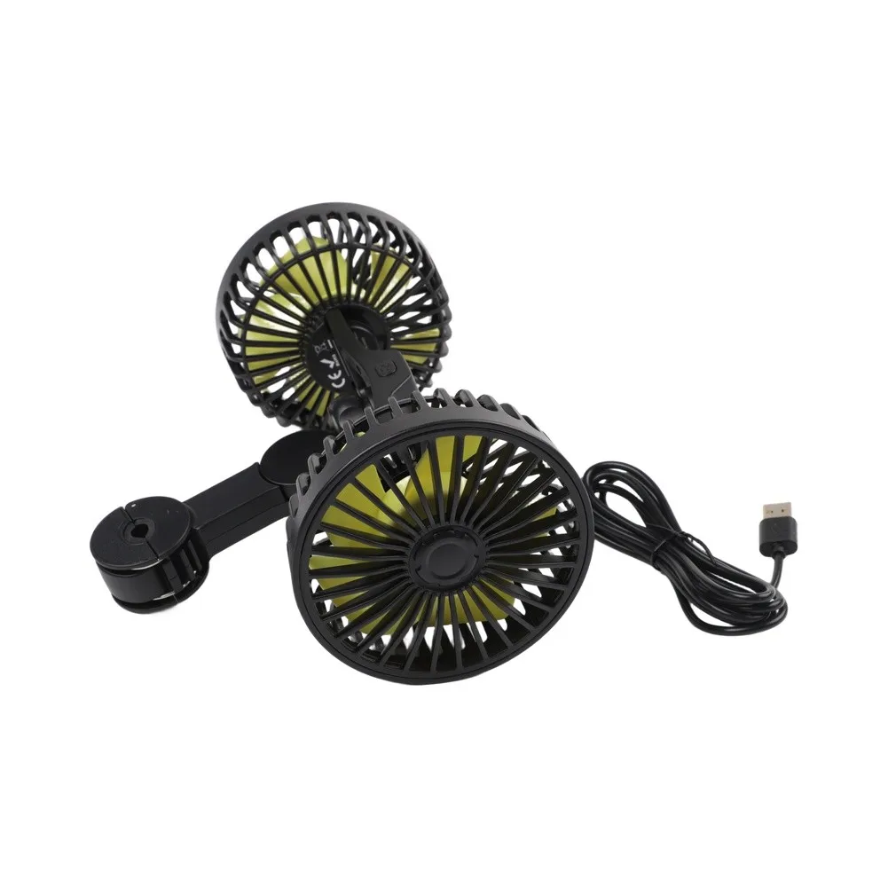 2Pcs Dual Head Car Fan 360 Rotatable USB Powered Rear Seat Cooling Blower For Vehicle Truck Home Travel Air Circulation