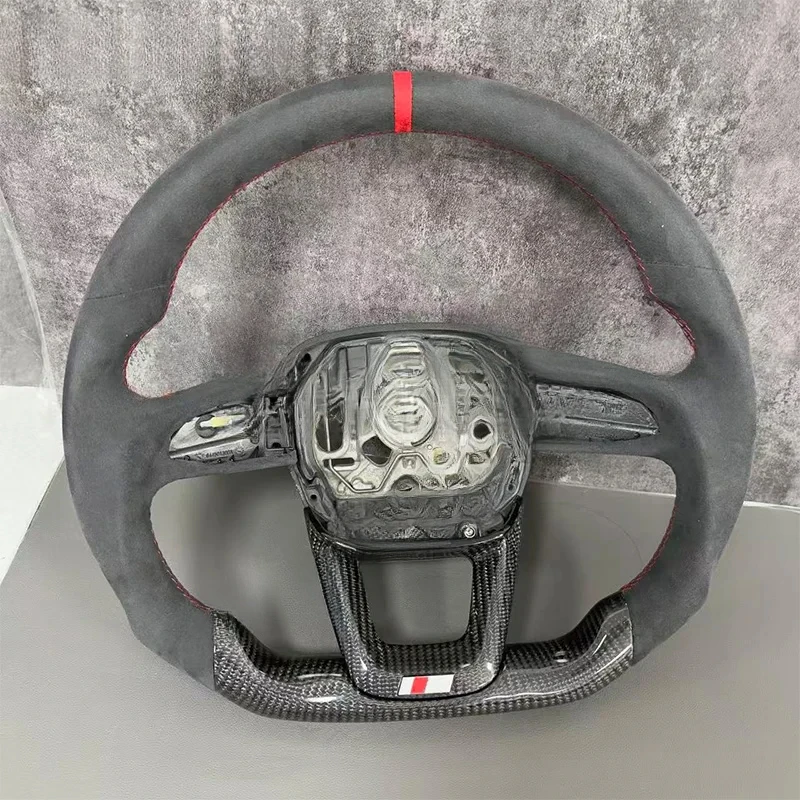 suitable for Audi Q3 2019-2024 Half for Alcantara material with red return logo carbon fiber steering wheel