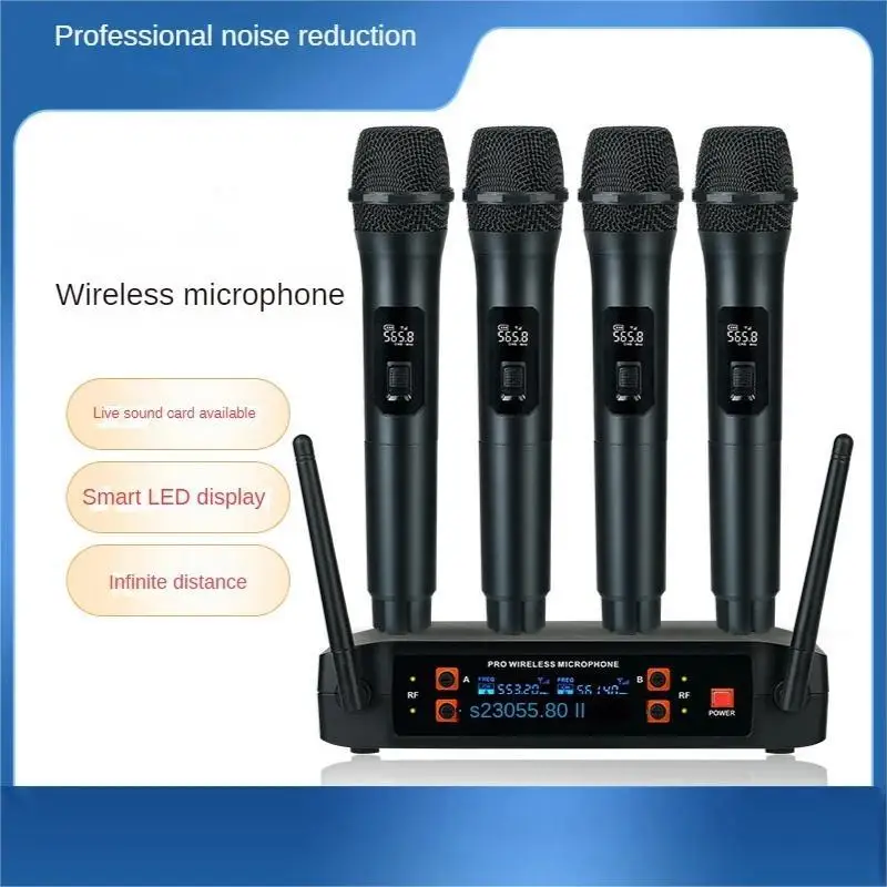 

Wireless Microphone Professional Handheld 4 Channels UHF Dynamic Mic Karaoke Wedding Party Band Church Stage Singing Hot Sale