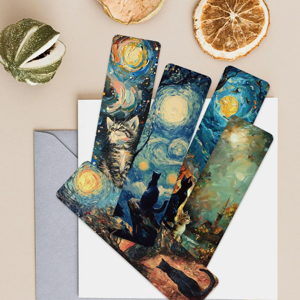 30pcs Retro Aesthetic Oil Painting Cats Paper Bookmarks For Students Readers Library Office Book Journal Page Marker