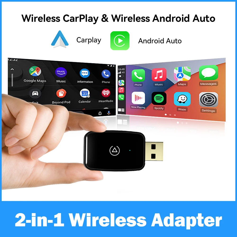 2 IN 1 Wireless CarPlay Adapter Box Support Bluetooth 5.0 Plug and Play USB TYPE-C WIFI 5.8G for Android Connection Charging IOS