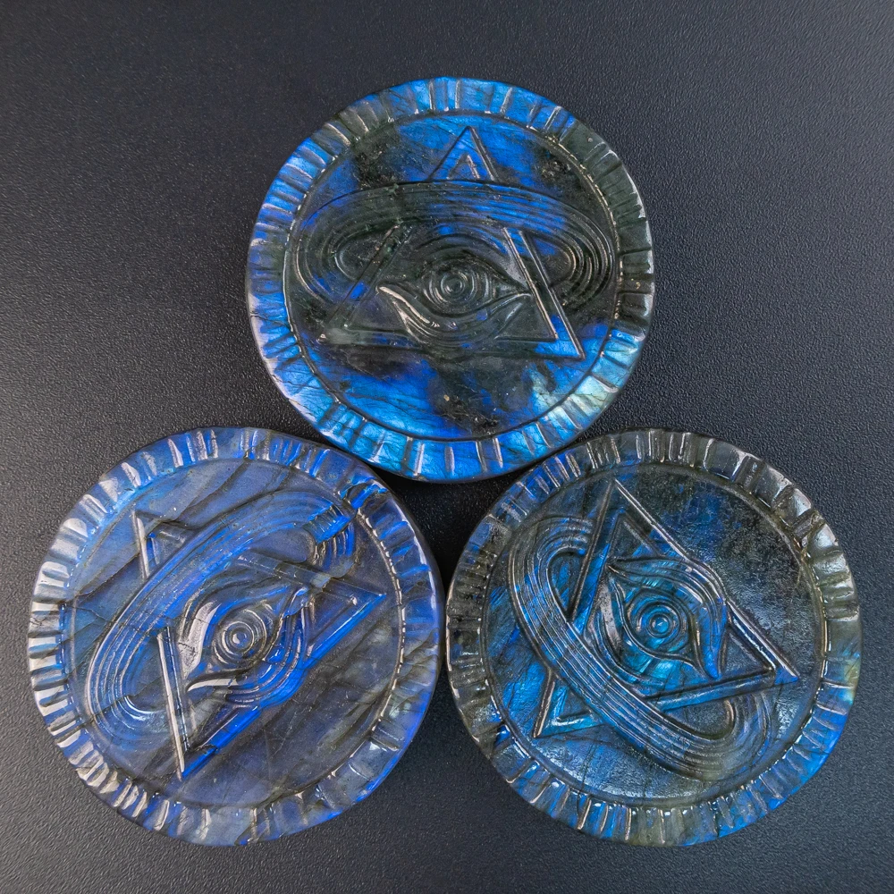 1Pcs Stunning Labradorite Pendant Necklace Blue Flash 48X48X9MM  Unique The Eye of Honus Shape Stone for Healing Crystal Jewelry