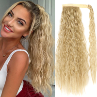 55 85cm Synthetic Long Curly Ponytail Hairpiece Wrap on Fake Hair Clip in Brown Blonde Ponytail Hair Extensions
