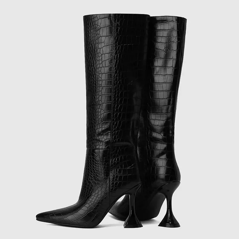 

Wine Glass Heel Knee High Slouchy Boots Sexy Pointed Toe Solid Suede Leather Accept Customized New Arrivlas Fashion Women Boots