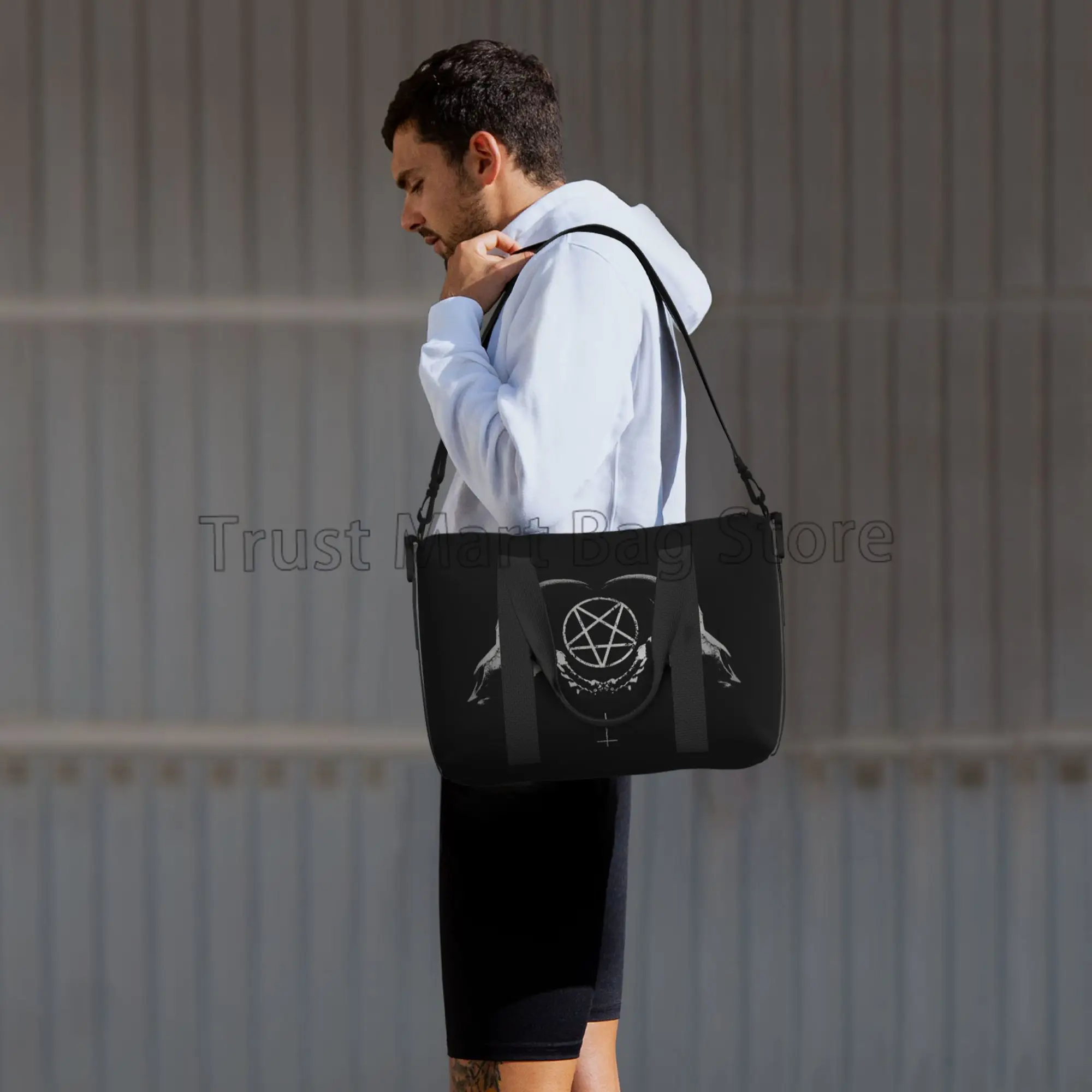 Pentagram Satantic Occult Church of Satan Goat Goth Travel Duffle Bags Unisex Multifunctional Durable Handbags Weekender Bag