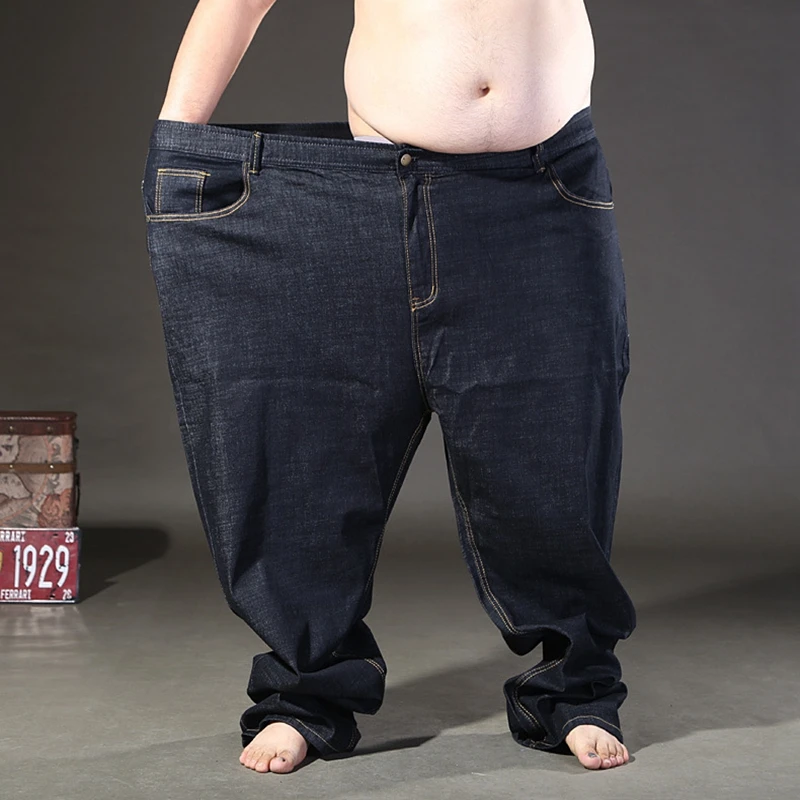 New plus size men's stretch jeans 200KG 12XL 11XL 10XL fashion loose pocket zipper oversized jeans