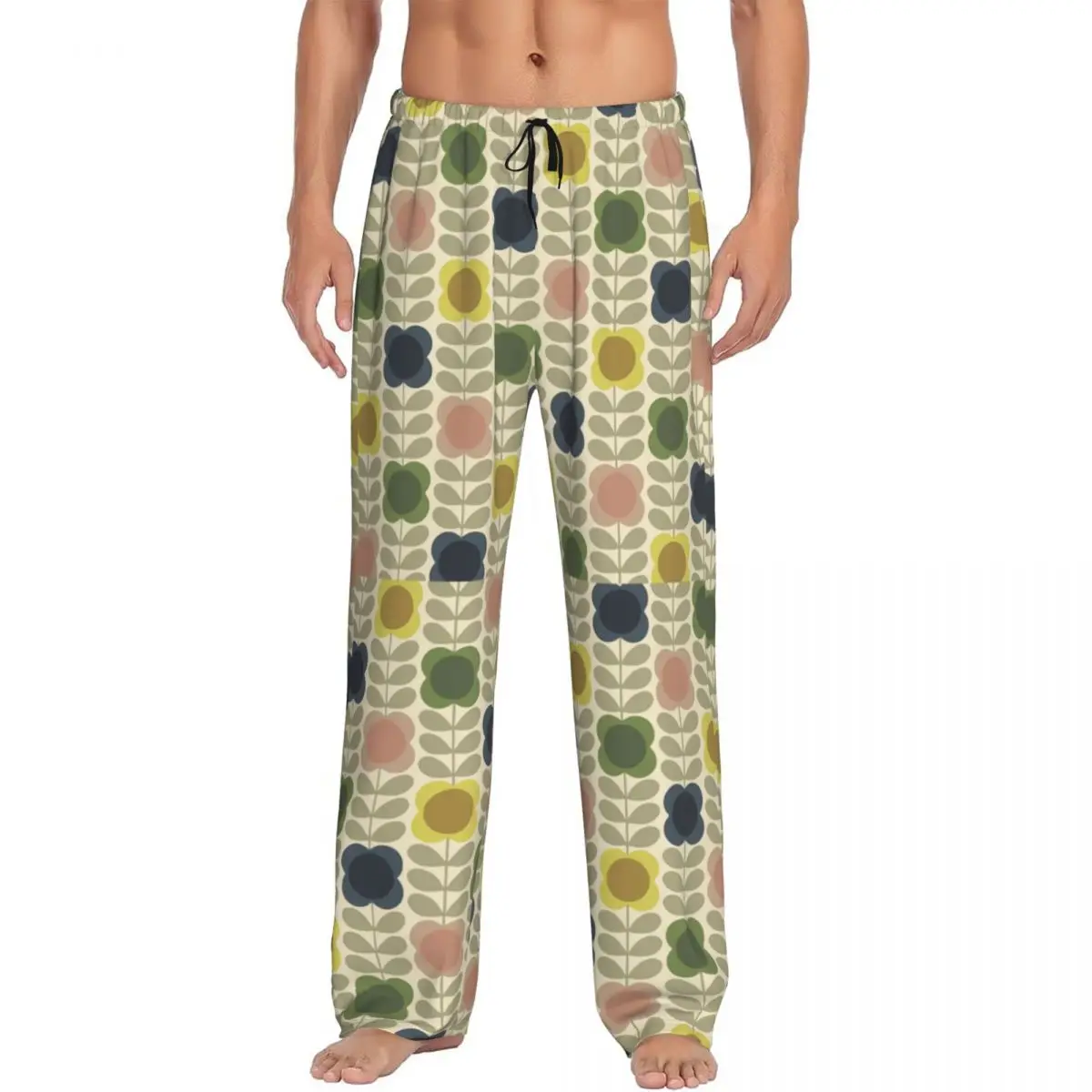 

Custom Printed Men's Orla Kiely Summer Flower Stem Pajama Pants Scandinavian Pattern Sleepwear Sleep Lounge Bottoms with Pockets