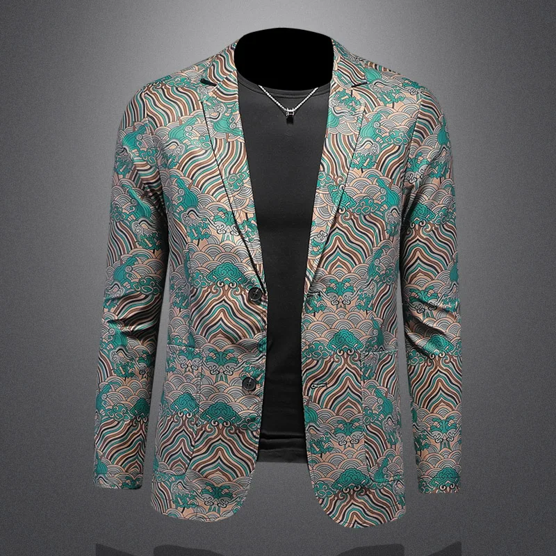 

Autumn 2025 Men's Slim Fit Fashionable Casual Floral Suit Jacket Personality Lightweight Versatile Trendy Top Standard Tailoring