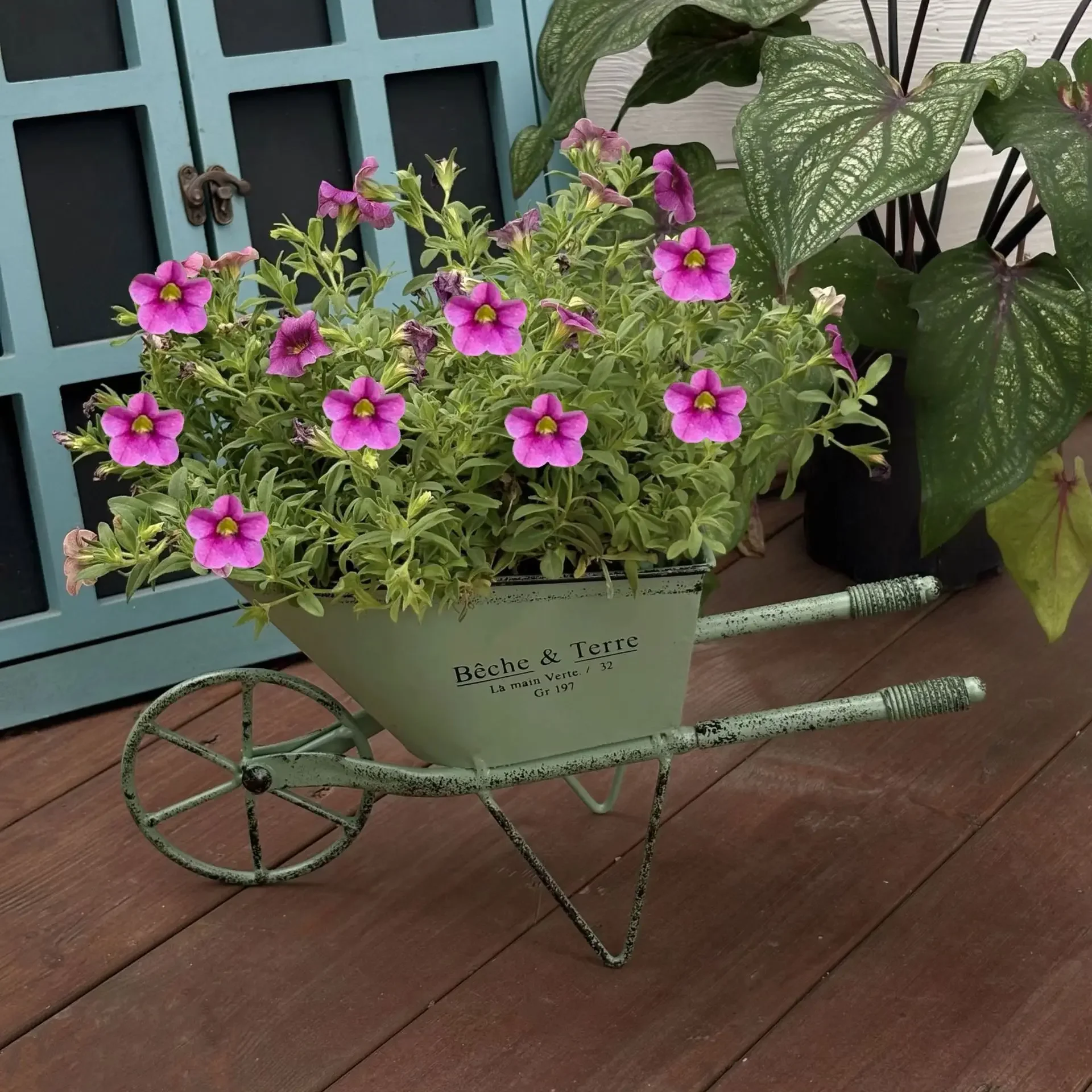 DSA wrought iron single wheel trolley villa courtyard decoration flower pot homestay balcony terrace decoration pendant