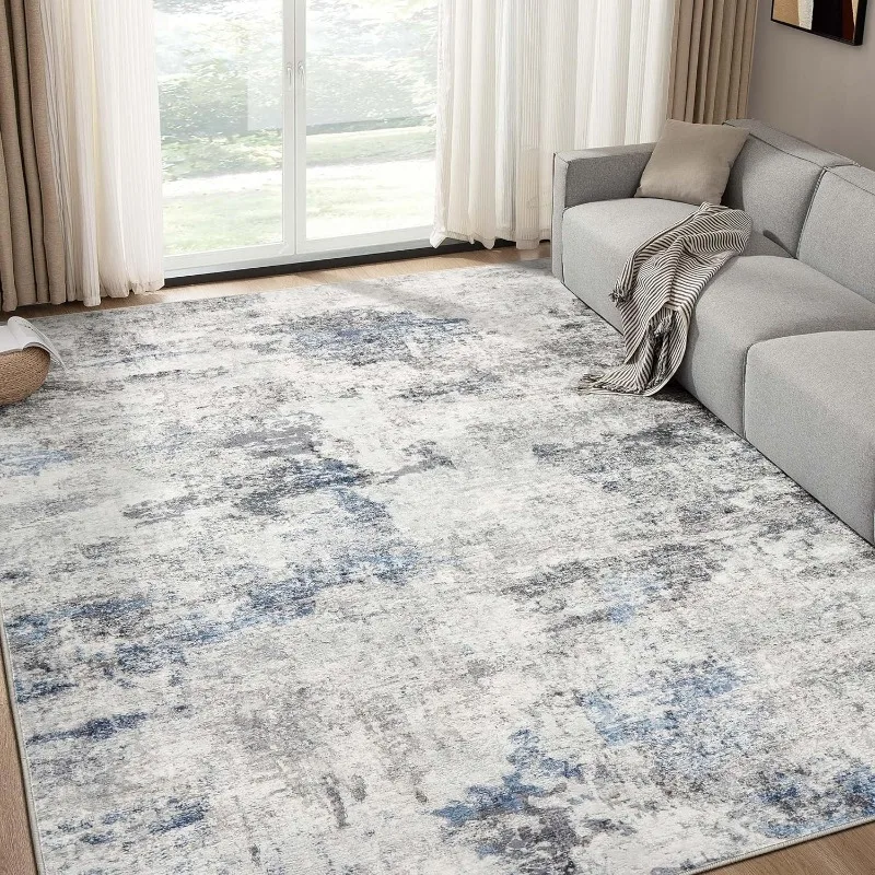 Abstract Large Soft Indoor Washable Rug Neutral Modern Low Pile Carpet for Bedroom Dining Room Farmhouse Home Office