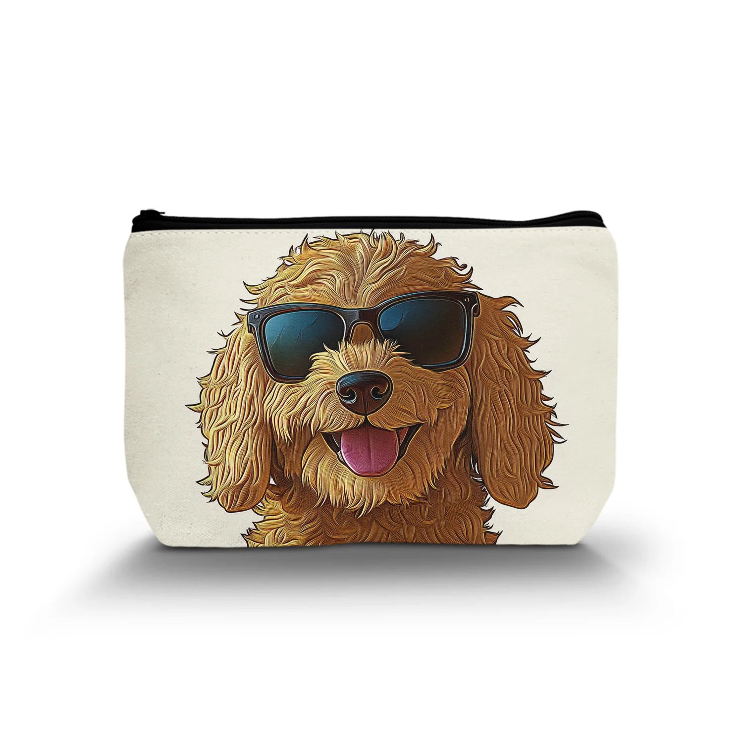 1Pc Hey Good Goldendoodle Dog Makeup Bag Dog Wearing Sunglasses Funny Animal Theme Cosmetic Bag For Lady 8.66X5.51Inch