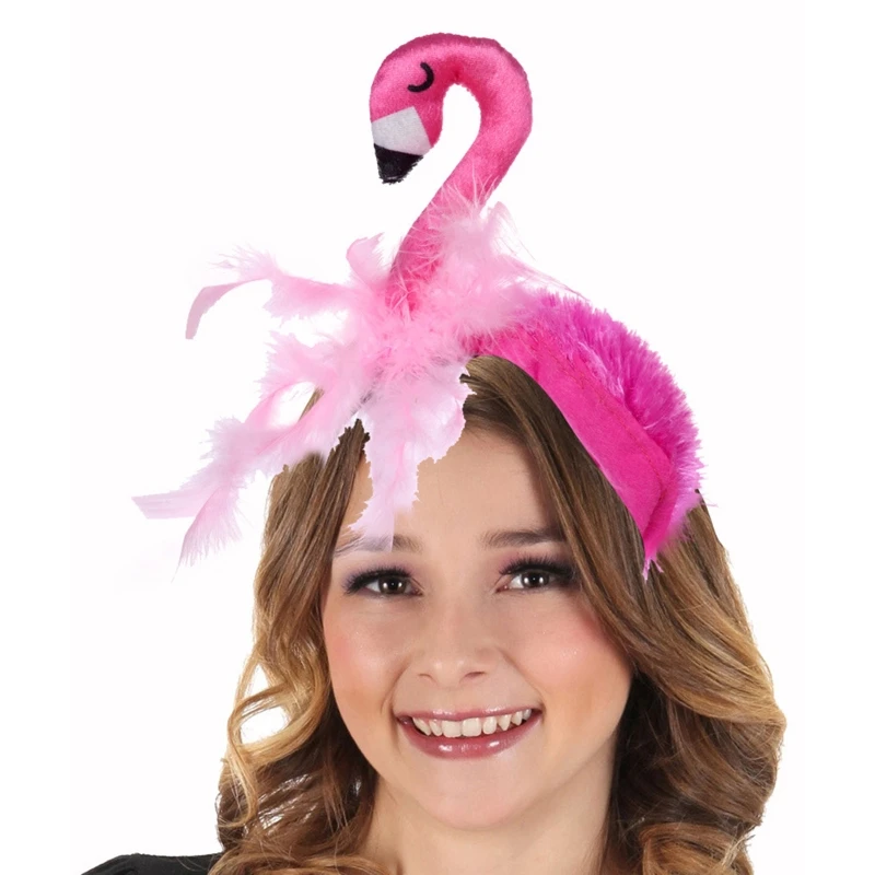 

R1WE Unisex Cartoon Headband Stuffed Flamingo Shaped Hair Hoop Plush Party Headpiece Hair Band Party Cosplay Costume Props