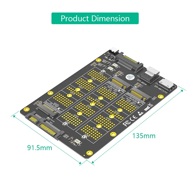 Adaptador ssd 3 em 1 chave m.2 sata b para sata3.0 + nvme para SFF-8611/12 + nvme para SFF-8654 com alimentação sata/USB-C para 2230-2280 m2 ssd