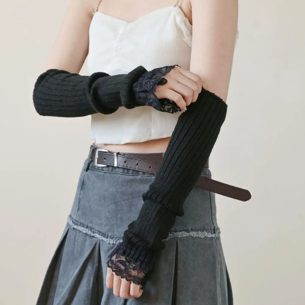 

Y2K длинные перчатки без пальцев на запястье, грелки для рук, классические простые черно-белые перчатки с половиной пальца, вязаные перчатки с рукавами, аниме-перчатки