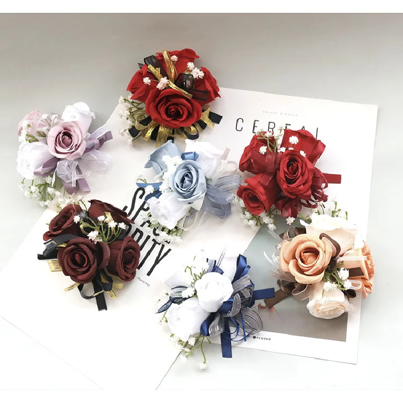 Boutonniere And Wrist Corsage Business Celebration Simulation Flower Wedding Supplies Cinema Photography Props Multi color 529