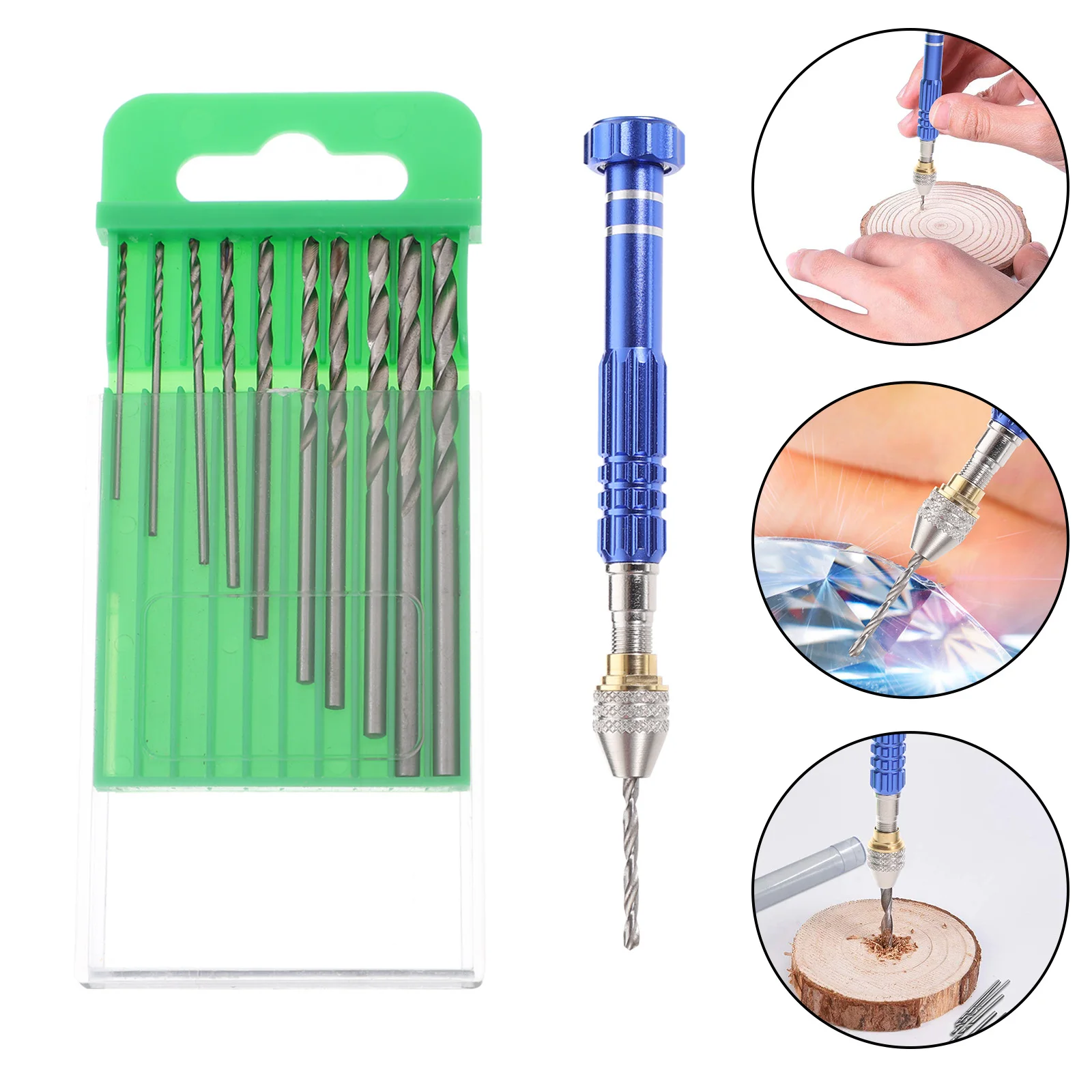 

Drilling Tool Set Hand Drill Pin Vise Micro Bits Zinc Alloy Mini Plastic Metal Resin Watch Repair Jewelry
