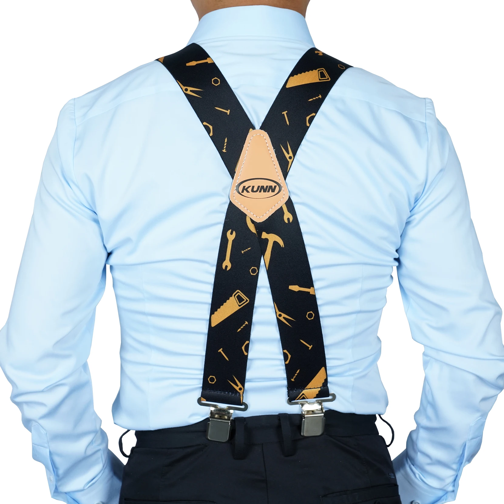 KUNN Men Suspender Tape Measure Pattern Suspender Fully Strength Elastic with Heavy Duty Clip Ruler Suspenders