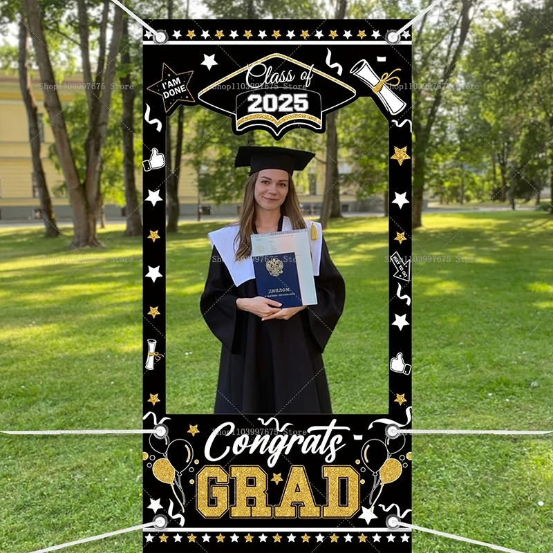 2025 Graduation Photo Booth Props Frame Banner for Class of 2025 Grad Celebrations Decor Shooting Background Prop Party Supplies