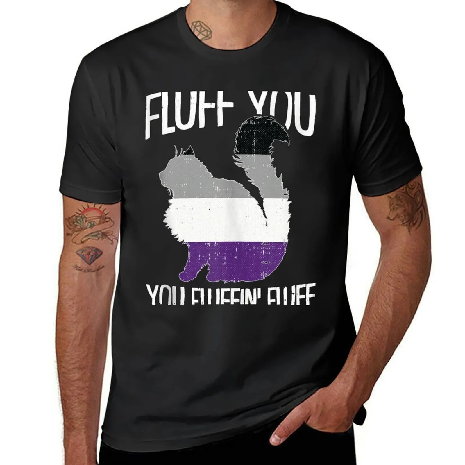 Fluff You You Fluffin Fluff Asexual Pride Cat LGB Q Ace T-Shirt blanks oversizeds anime mens clothes