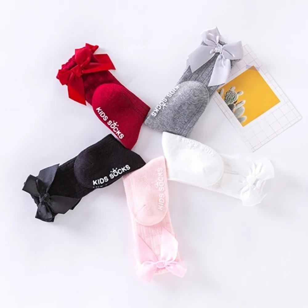 6 paia di calzini lunghi al ginocchio per bambini alla moda, comodi e traspiranti, per bambini, elastici, morbidi, con fiocco grande, per ragazze