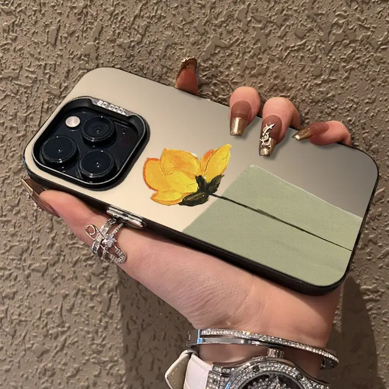 لطيف النفط اللوحة من الزهور الصفراء جراب هاتف آيفون 16 15 14 13 12 11 برو ماكس X XS XR 7 8 زائد غطاء جراب هاتف مقاوم للصدمات #3
