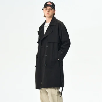Men's Long Business Casual Trench Coat 3 Jackets Man Spring Men's coats Trench Coat Male Streetwear Windbreaker Trenchcoat Men Solid Business Casual Loose Long Overcoat 3