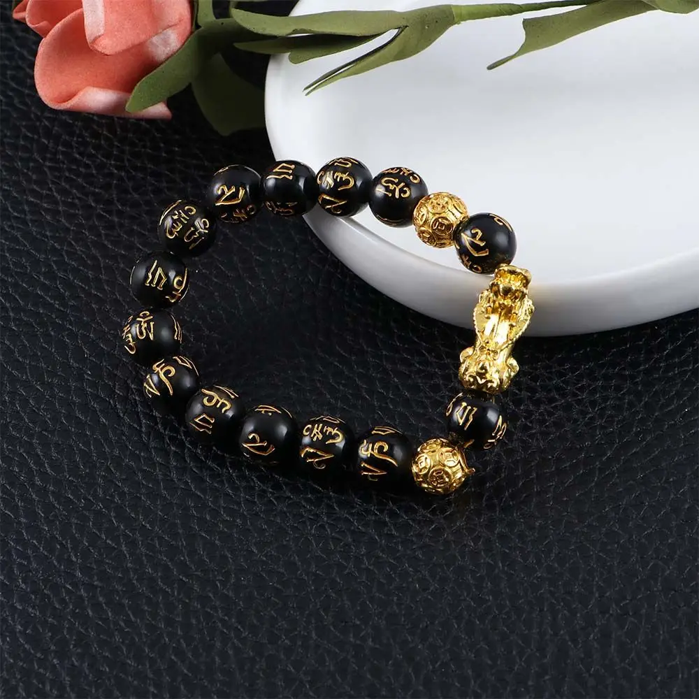 Fashion Jewelry Fashion Attract Wealth Women Feng Shui Pixiu Obsidian Stone Beads Bracelets Wristband Good Luck Bangle