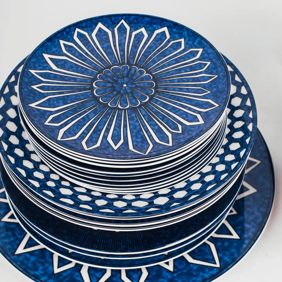 

American creative exotic blue high bone china tableware blue western food flat deep soup bowl vegetable plate