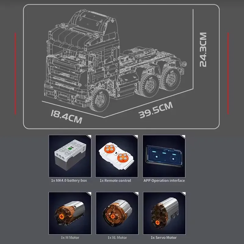 Mould King Truck 13203 – ensemble de blocs de construction de tête de tracteur télécommandé, voiture technique, jouets éducatifs pour enfants et adultes, cadeau de noël
